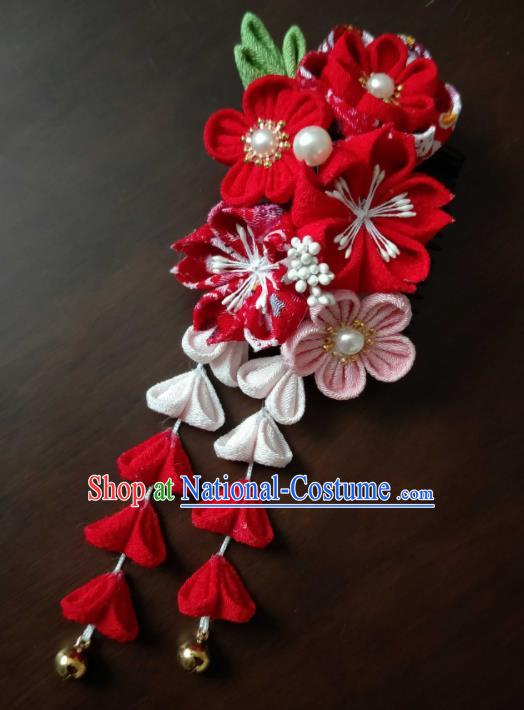 Traditional Japan Geisha Red Sakura Hair Claw Japanese Kimono Hair Accessories for Women