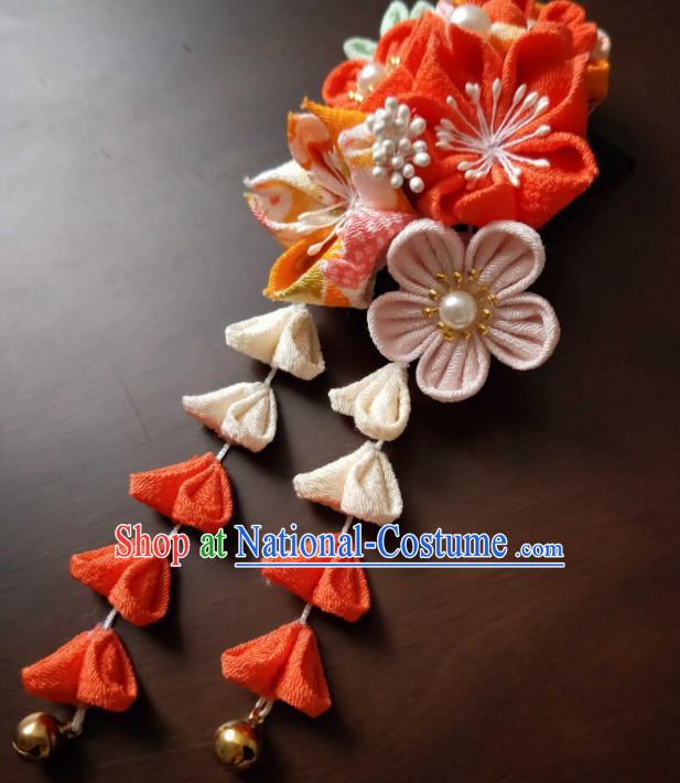 Traditional Japan Geisha Orange Sakura Hair Claw Japanese Kimono Hair Accessories for Women