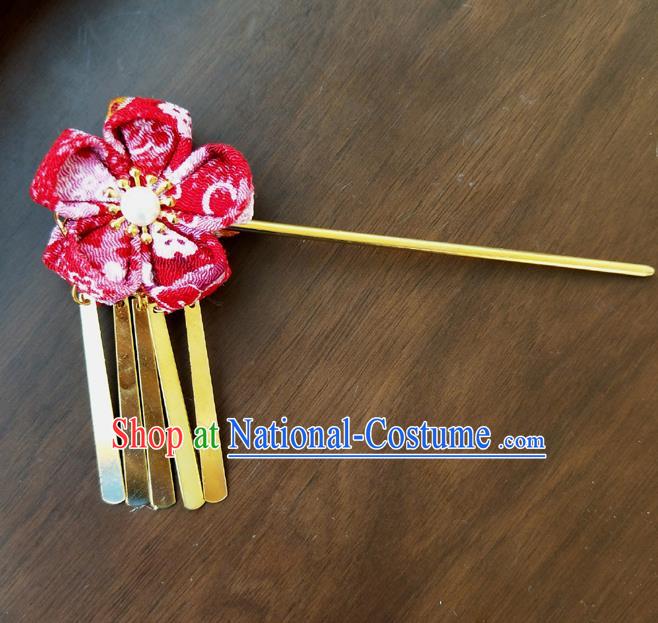 Traditional Japan Geisha Red Sakura Hairpin Japanese Kimono Hair Accessories for Women