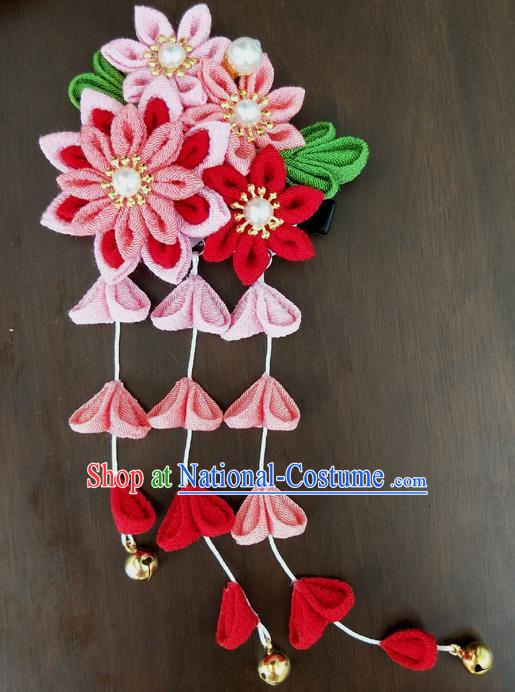 Traditional Japan Geisha Sakura Tassel Hair Claw Japanese Kimono Hair Accessories for Women