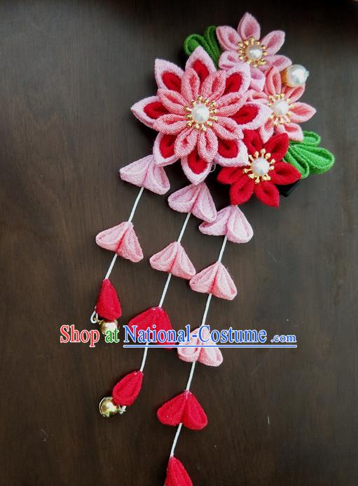 Traditional Japan Geisha Sakura Tassel Hair Claw Japanese Kimono Hair Accessories for Women