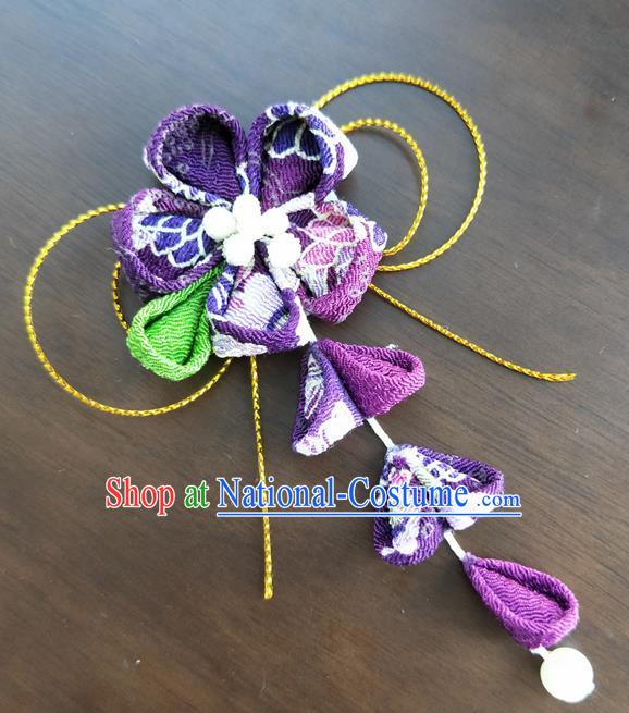 Traditional Japan Geisha Purple Sakura Tassel Hair Claw Japanese Kimono Hair Accessories for Women