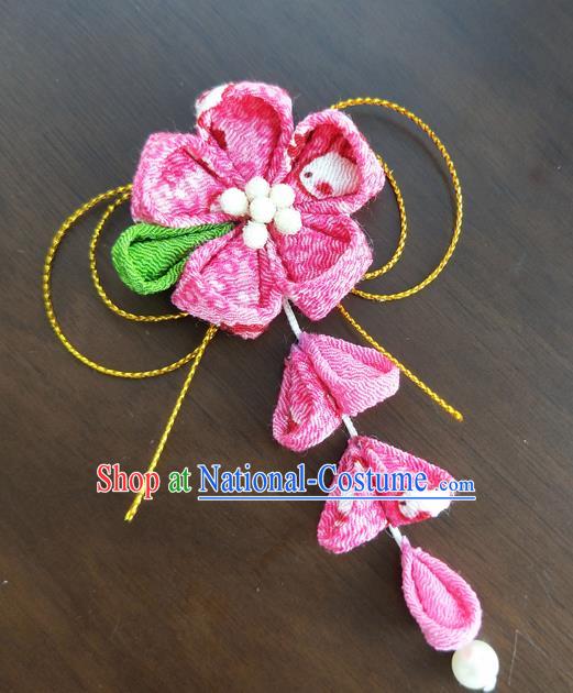 Traditional Japan Geisha Rosy Sakura Tassel Hair Claw Japanese Kimono Hair Accessories for Women