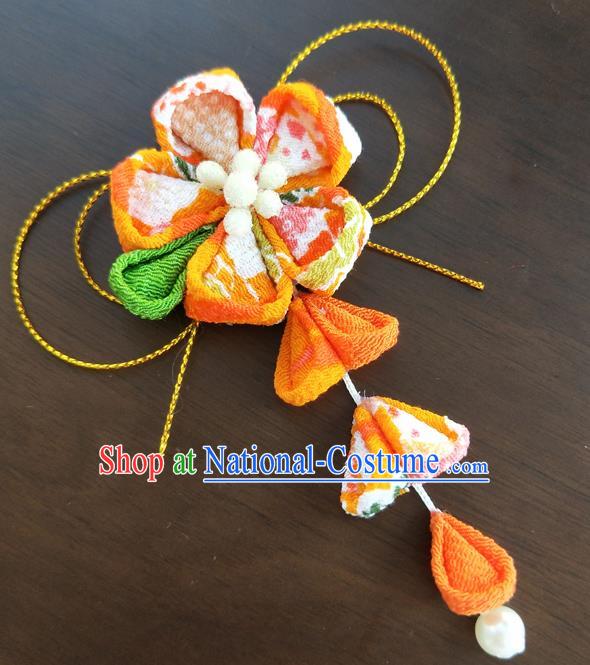 Traditional Japan Geisha Orange Sakura Tassel Hair Claw Japanese Kimono Hair Accessories for Women