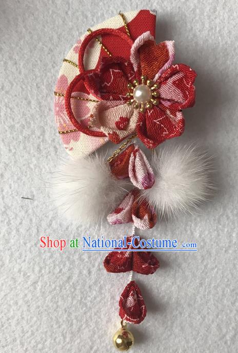 Traditional Japan Geisha Sakura Fan Tassel Hair Claw Japanese Kimono Hair Accessories for Women