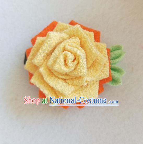 Traditional Japan Geisha Yellow Rose Hair Claw Japanese Kimono Hair Accessories for Women