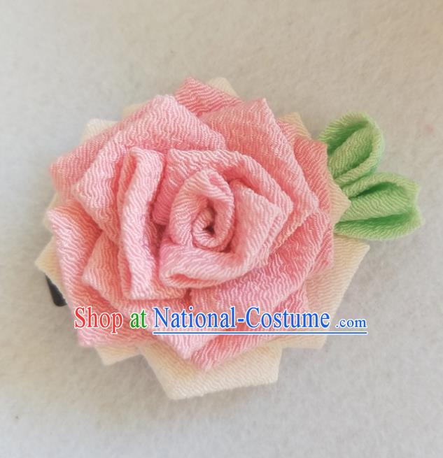 Traditional Japan Geisha Pink Rose Hair Claw Japanese Kimono Hair Accessories for Women