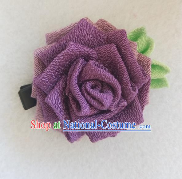 Traditional Japan Geisha Purple Rose Hair Claw Japanese Kimono Hair Accessories for Women