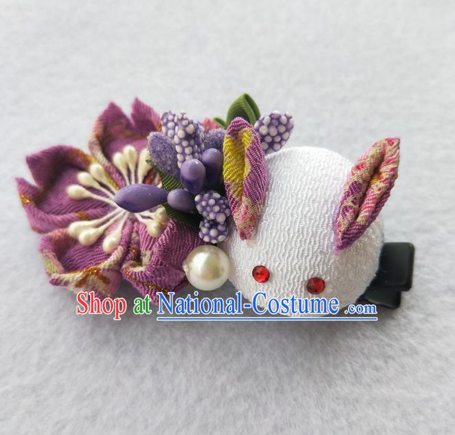 Traditional Japan Geisha Purple Sakura Rabbit Hair Claw Japanese Kimono Hair Accessories for Women