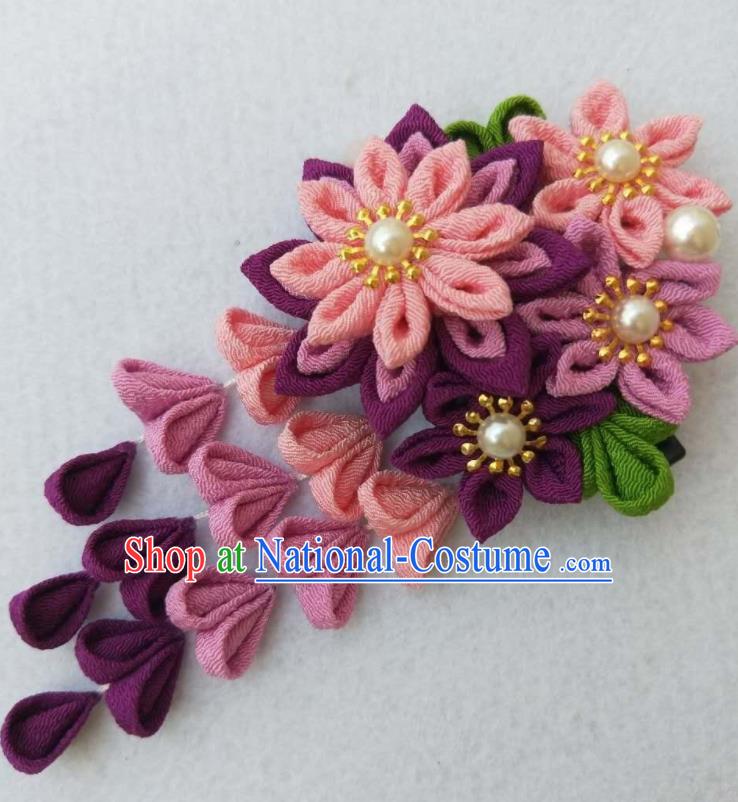 Traditional Japan Geisha Purple Sakura Tassel Hair Claw Japanese Kimono Hair Accessories for Women