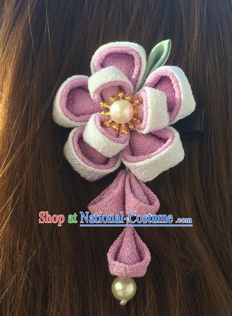 Traditional Japan Purple Sakura Tassel Hair Claw Japanese Kimono Hair Accessories for Women