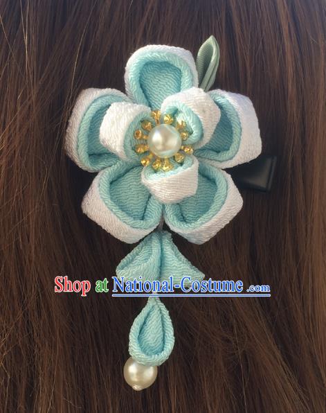 Traditional Japan Blue Sakura Tassel Hair Claw Japanese Kimono Hair Accessories for Women