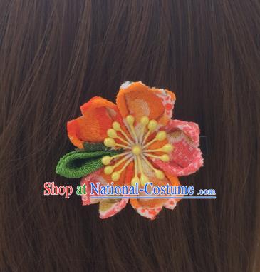 Traditional Japan Little Orange Sakura Hair Claw Japanese Kimono Hair Accessories for Women