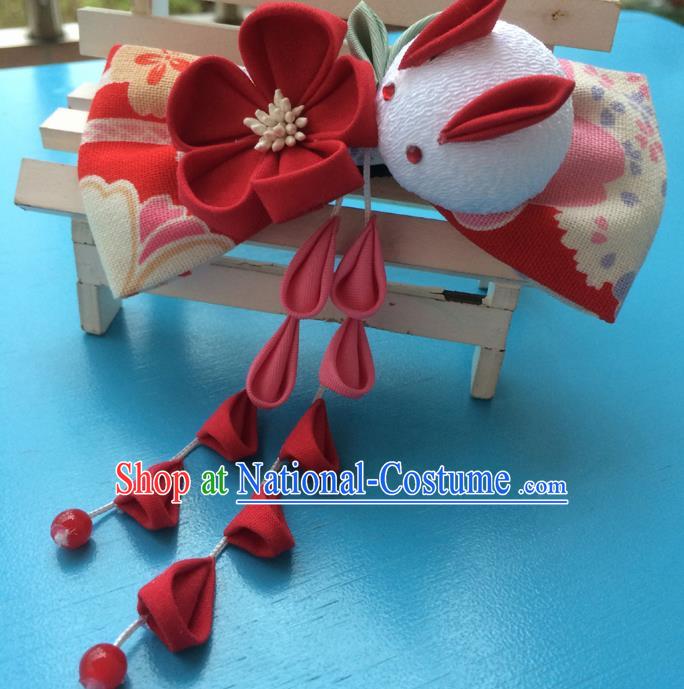 Traditional Japan Red Bowknot Rabbit Tassl Hair Claw Japanese Kimono Hair Accessories for Women