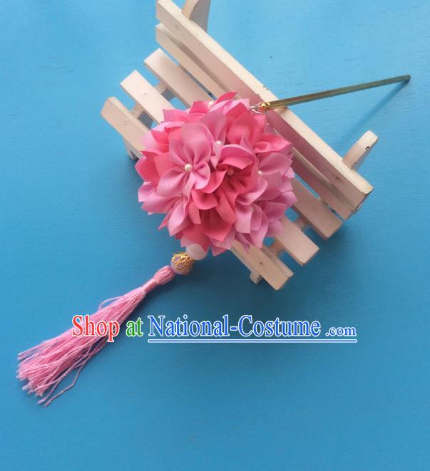 Traditional Japan Pink Hydrangea Tassl Hairpin Japanese Kimono Hair Accessories for Women