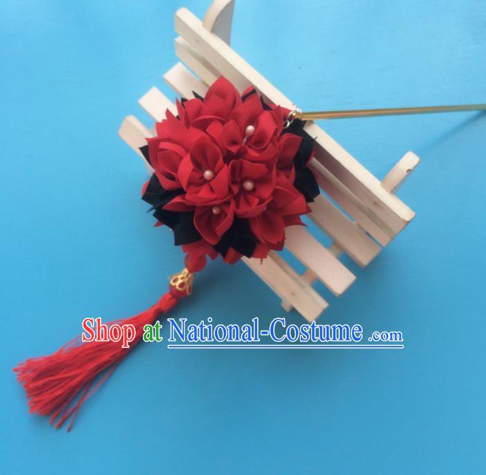 Traditional Japan Red Hydrangea Tassl Hairpin Japanese Kimono Hair Accessories for Women