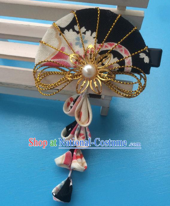 Traditional Japan Black Fan Tassel Hair Claw Japanese Kimono Hair Accessories for Women