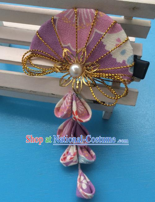 Traditional Japan Purple Fan Tassel Hair Claw Japanese Kimono Hair Accessories for Women