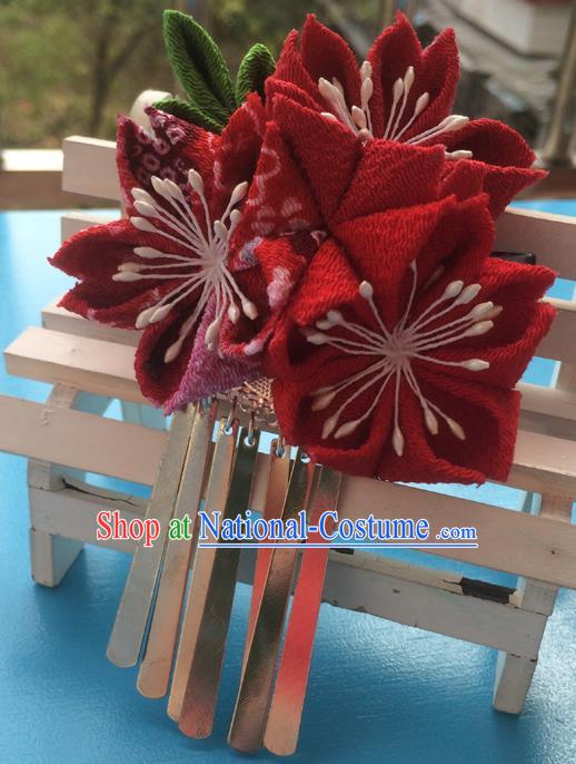 Traditional Japan Red Sakura Tassel Hair Claw Japanese Kimono Hair Accessories for Women