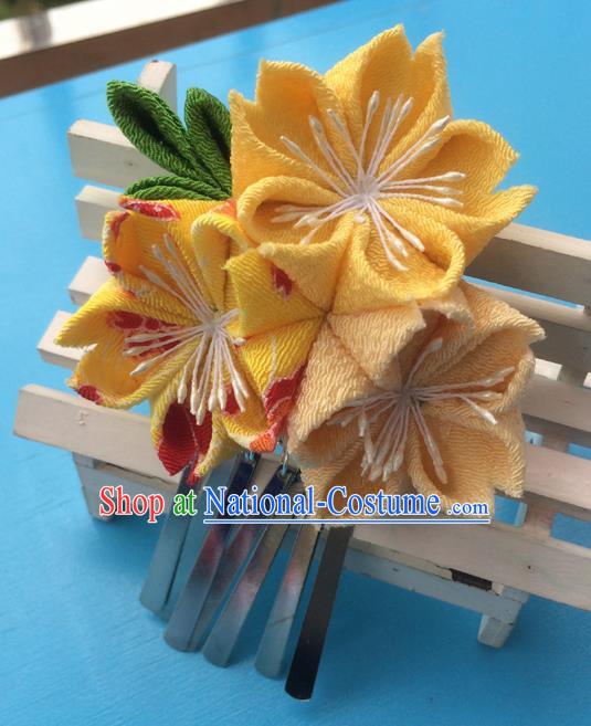 Traditional Japan Yellow Sakura Tassel Hair Claw Japanese Kimono Hair Accessories for Women