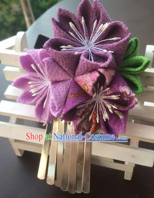 Traditional Japan Purple Sakura Tassel Hair Claw Japanese Kimono Hair Accessories for Women