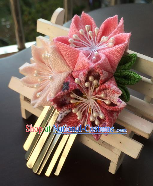 Traditional Japan Pink Sakura Tassel Hair Claw Japanese Kimono Hair Accessories for Women