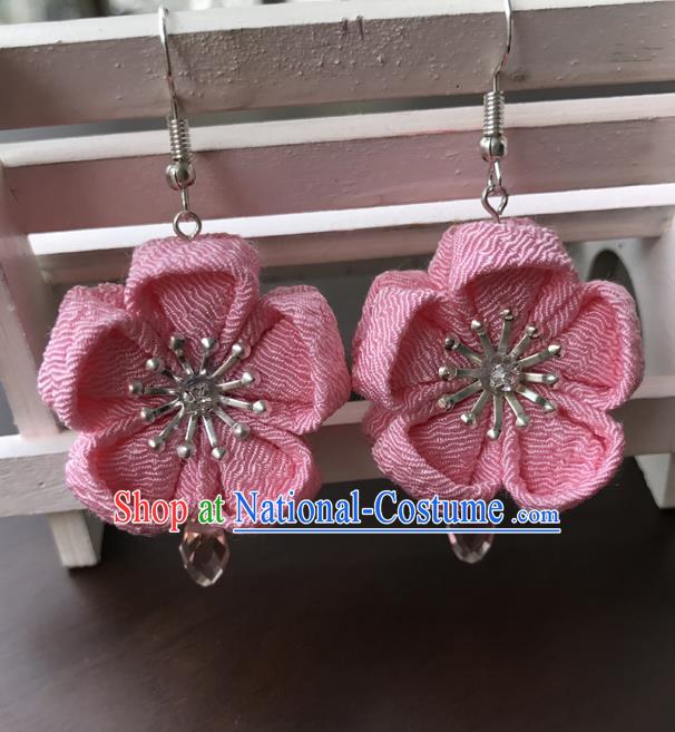 Traditional Japan Pink Sakura Tassel Earrings Japanese Kimono Ear Accessories for Women