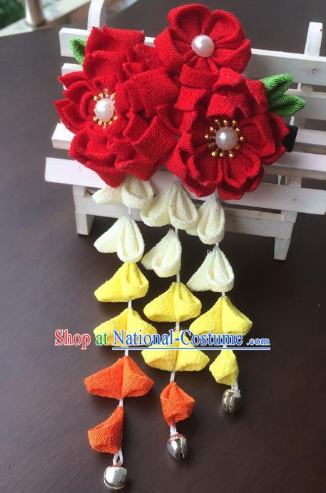 Traditional Japan Red Sakura Tassel Hair Claw Japanese Kimono Hair Accessories for Women