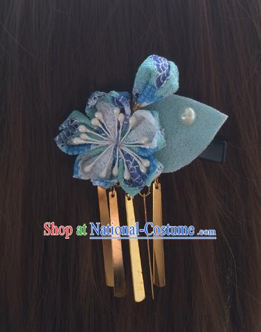 Traditional Japan Blue Sakura Tassel Hair Stick Japanese Kimono Hair Accessories for Women