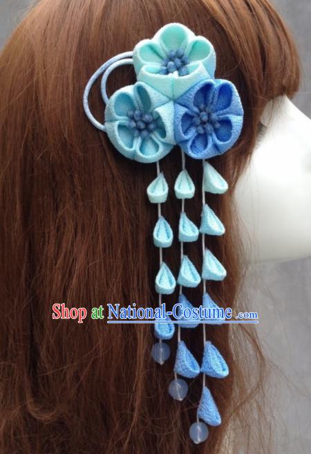 Traditional Japan Blue Sakura Tassel Hair Stick Japanese Kimono Hair Accessories for Women