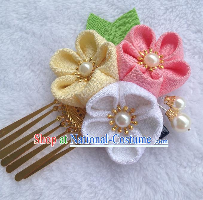 Traditional Japan Silk Sakura Tassel Hair Stick Japanese Kimono Hair Accessories for Women