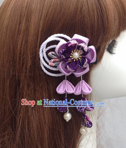 Traditional Japan Purple Silk Sakura Tassel Hair Claw Japanese Kimono Hair Accessories for Women