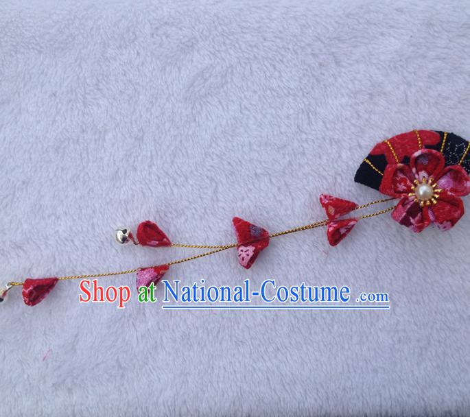 Traditional Japan Red Silk Fan Sakura Tassel Hair Claw Japanese Kimono Hair Accessories for Women