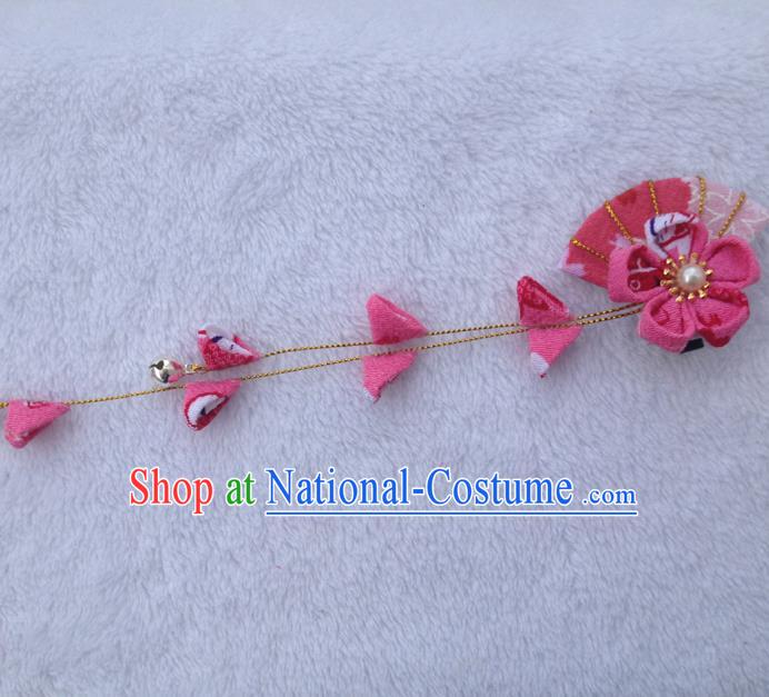 Traditional Japan Pink Silk Fan Sakura Tassel Hair Claw Japanese Kimono Hair Accessories for Women