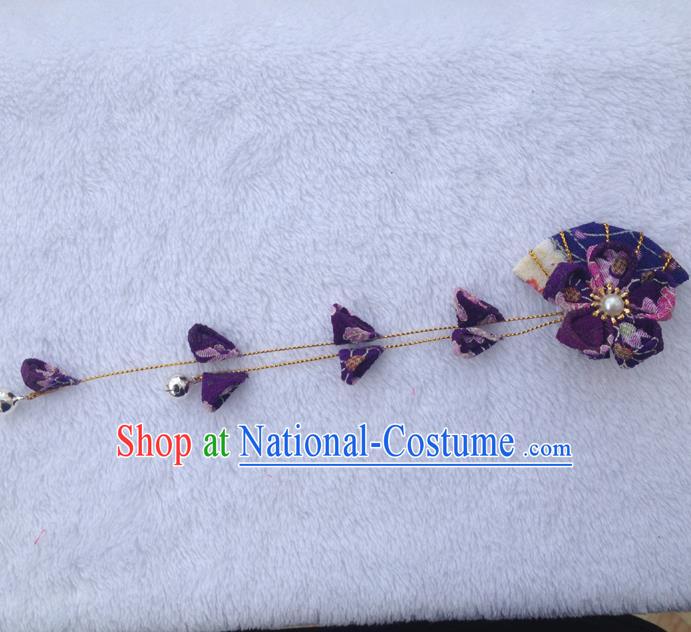 Traditional Japan Purple Silk Fan Sakura Tassel Hair Claw Japanese Kimono Hair Accessories for Women