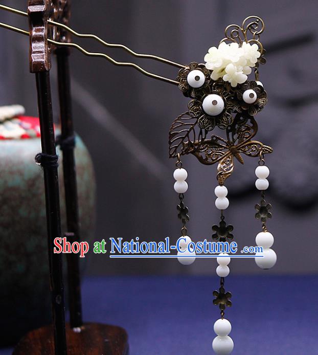 Traditional China Ancient Princess White Beads Tassel Hairpins Chinese Hanfu Hair Accessories for Women