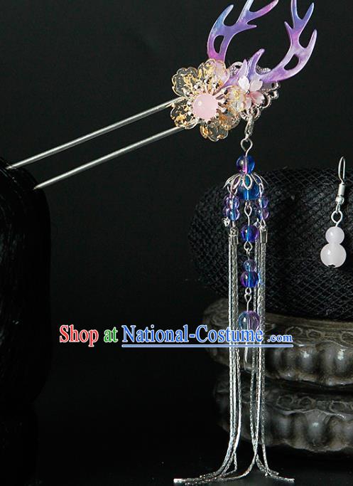 Traditional China Ancient Princess Antler Tassel Hairpins Chinese Hanfu Hair Accessories for Women