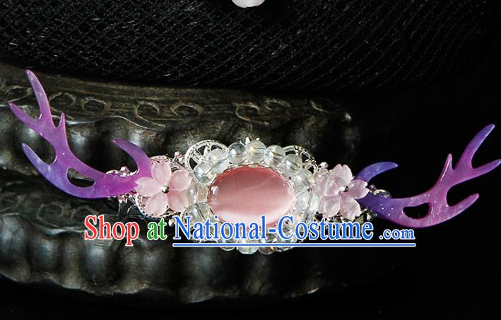 Traditional China Ancient Princess Purple Antler Hairpins Chinese Hanfu Hair Accessories for Women