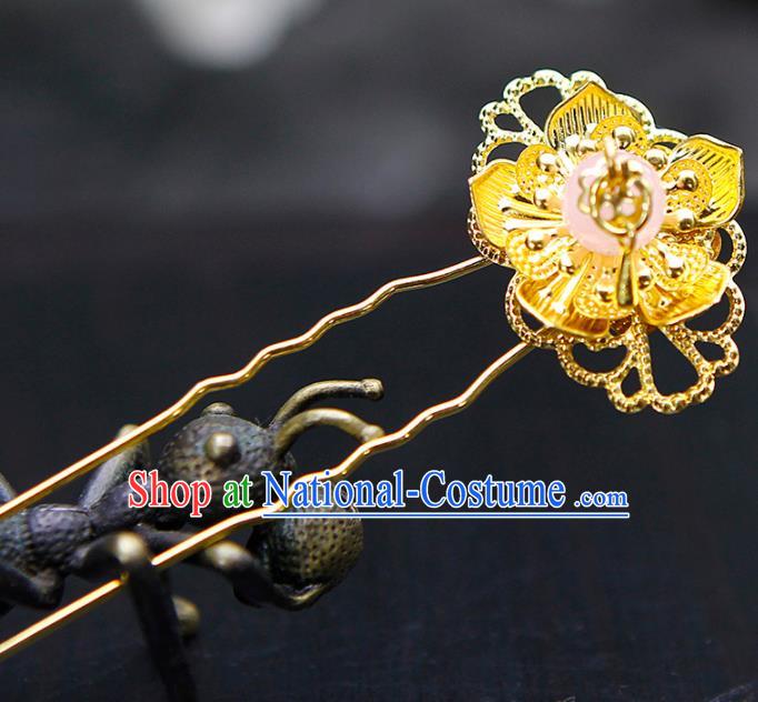 China Ancient Princess Pink Bead Hairpins Chinese Traditional Hanfu Hair Accessories for Women