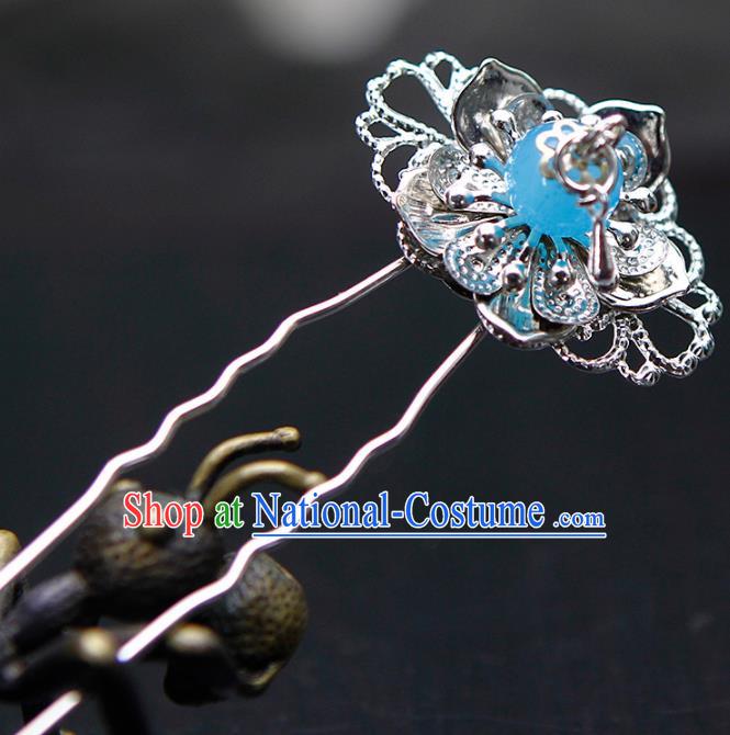 China Ancient Princess Blue Bead Hairpins Chinese Traditional Hanfu Hair Accessories for Women