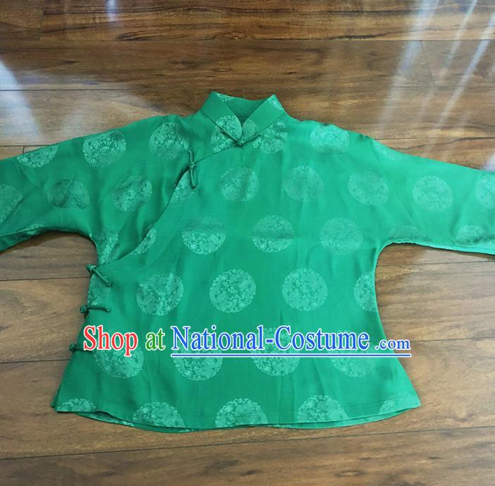 Chinese Traditional Handmade Green Shirt National Costume Upper Outer Garment for Women