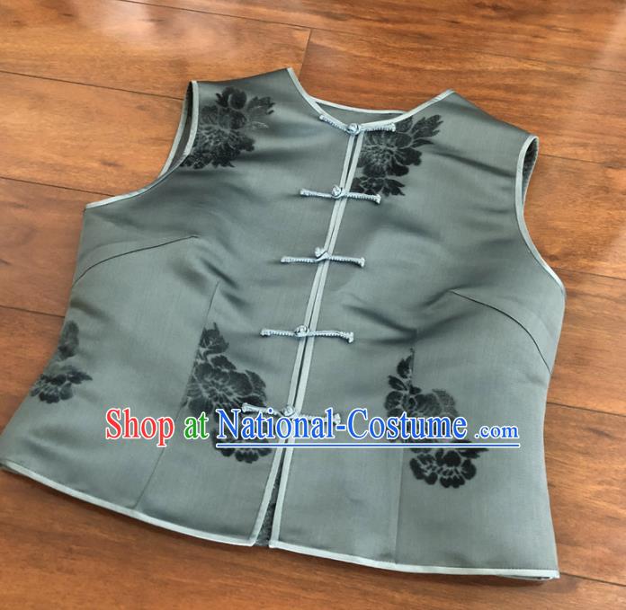 Chinese Traditional Handmade Grey Vest National Costume Upper Outer Garment for Women