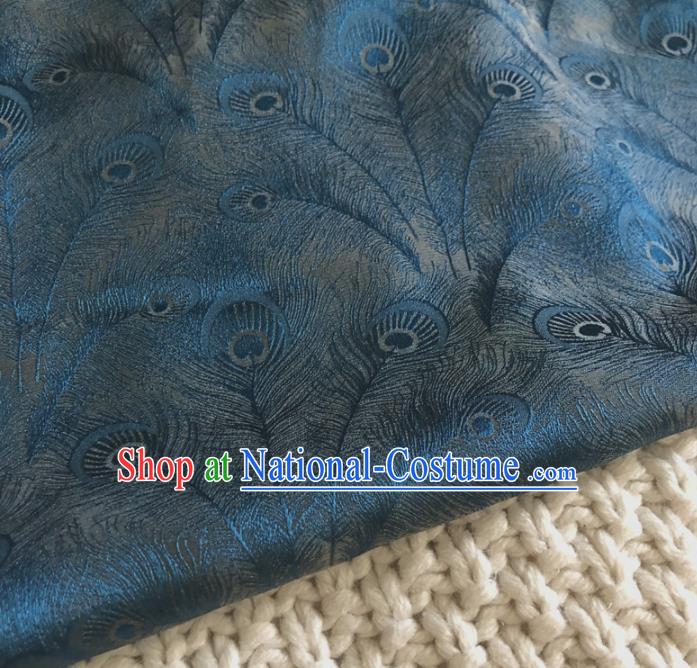 Asian Chinese Traditional Feather Pattern Design Blue Brocade Fabric Silk Fabric Chinese Fabric Asian Material