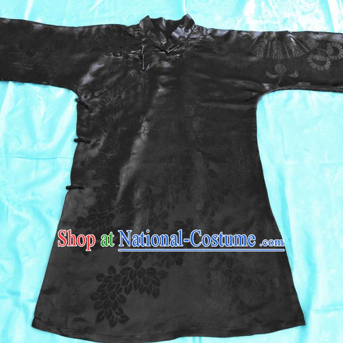 Chinese Traditional Handmade Black Silk Robe Jacket National Costume Upper Outer Garment for Women