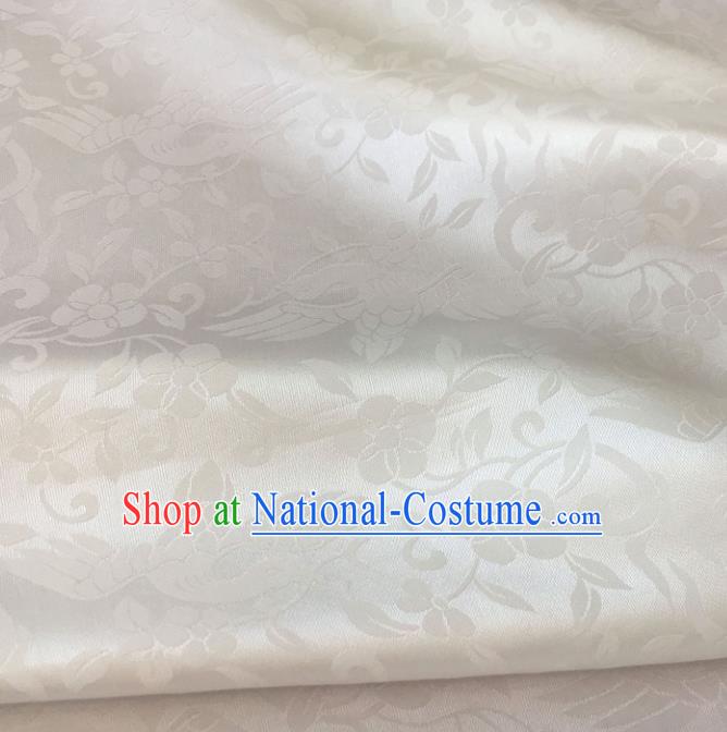 Asian Chinese Traditional Bird Flowers Pattern Design White Brocade Fabric Silk Fabric Chinese Fabric Asian Material