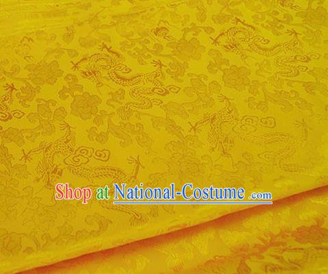 Asian Chinese Traditional Twine Dragon Pattern Design Yellow Brocade Fabric Silk Fabric Chinese Fabric Asian Material