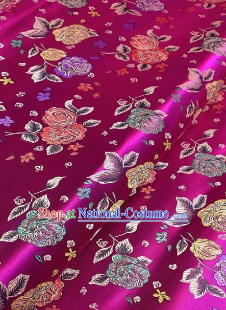 Asian Chinese Traditional Roses Pattern Design Rosy Brocade Fabric Silk Fabric Chinese Fabric Asian Material