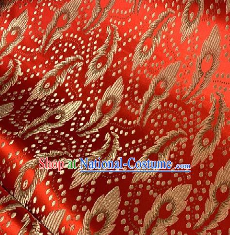 Asian Chinese Traditional Feathers Pattern Design Red Brocade Fabric Silk Fabric Chinese Fabric Asian Material