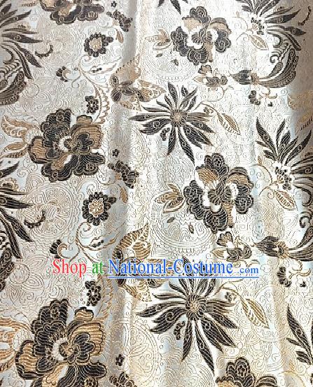 Asian Chinese Traditional Lotus Peony Pattern Design Beige Brocade Fabric Silk Fabric Chinese Fabric Asian Material