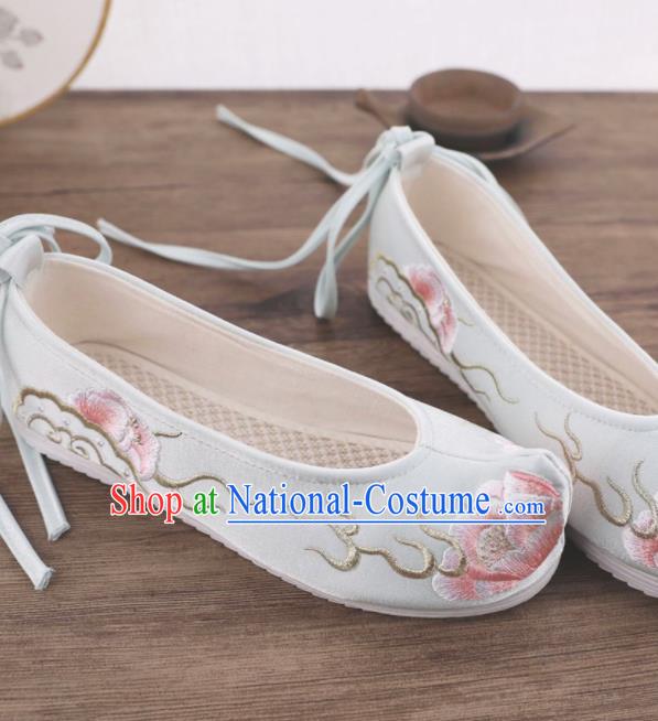 Chinese Traditional Hanfu Shoes Ancient Princess Light Blue Embroidered Shoes National Wedding Shoes for Women